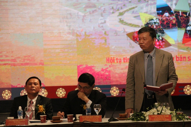 Thượng tướng Tô Lâm, Ủy viên Bộ Chính trị, Bộ trưởng Bộ Công an, Trưởng Ban Chỉ đạo Tây Nguyên phát biểu tại buổi họp báo